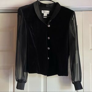 Dress barn velvet jewel button organza blouse top